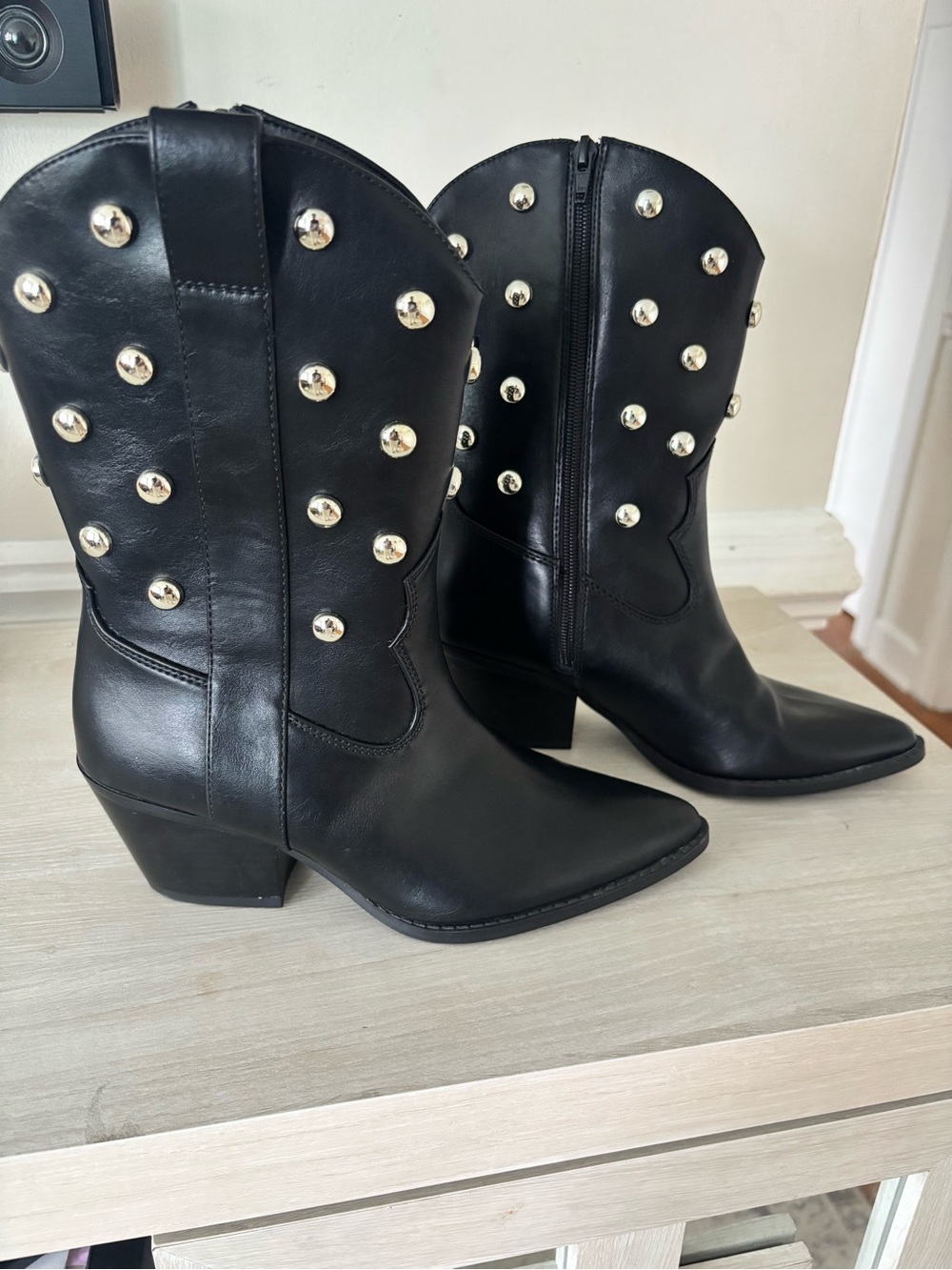 Western Ankle Boots with Silver Studs